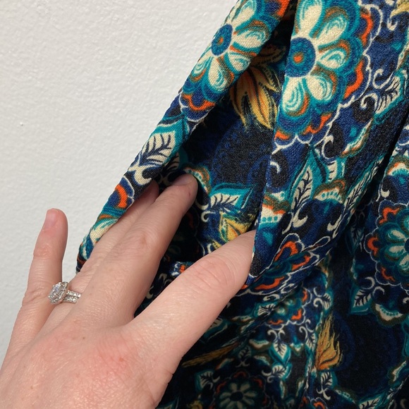 LuLaRoe Blue Gold Green Floral Amelia Dress Size XL - Picture 3 of 6